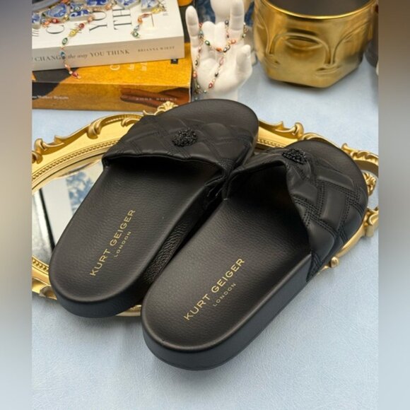 🆕 KURT GEIGER LONDON 🧿 NWOB Meena Eagle Drench Slide, All Black - Sz 38 US 7.5 - Picture 9 of 12
